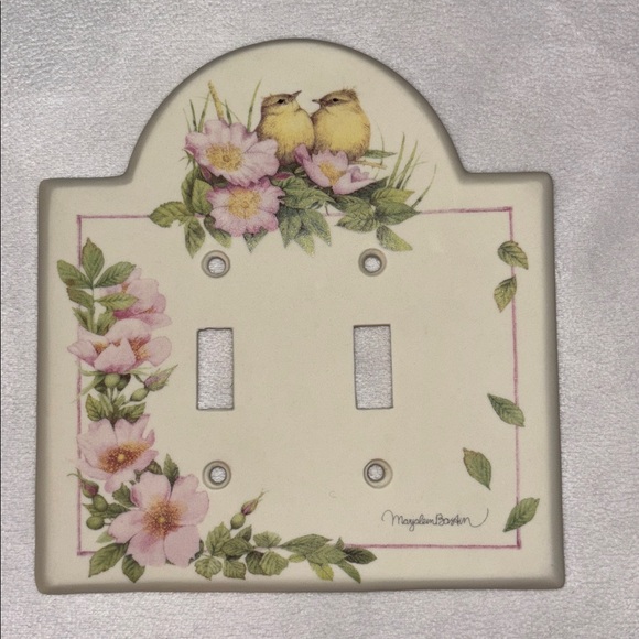 Hallmark Marjolein Bastin Double Light Switch Plate Pink Floral Yellow Birds - Picture 1 of 3